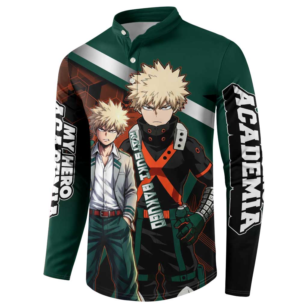 Katsuki Bakugo Button Sweatshirt Explosive Anime Action Illustration with Fiery Combat Effects