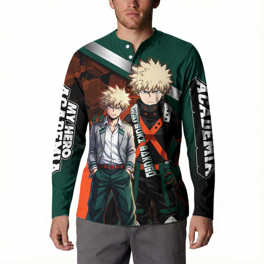 Katsuki Bakugo Button Sweatshirt Explosive Anime Action Illustration with Fiery Combat Effects