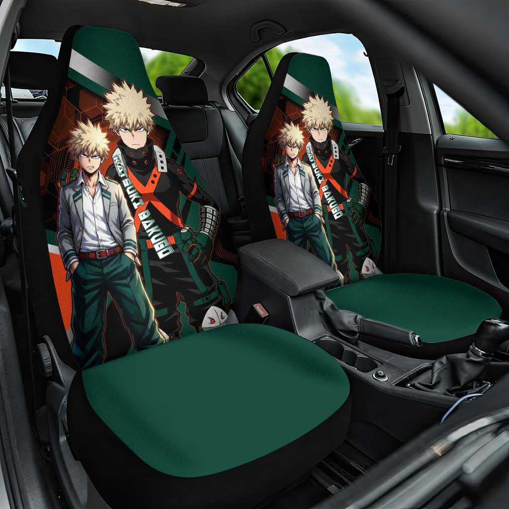 Katsuki Bakugo Car Seat Cover Explosive Anime Action Illustration with Fiery Combat Effects