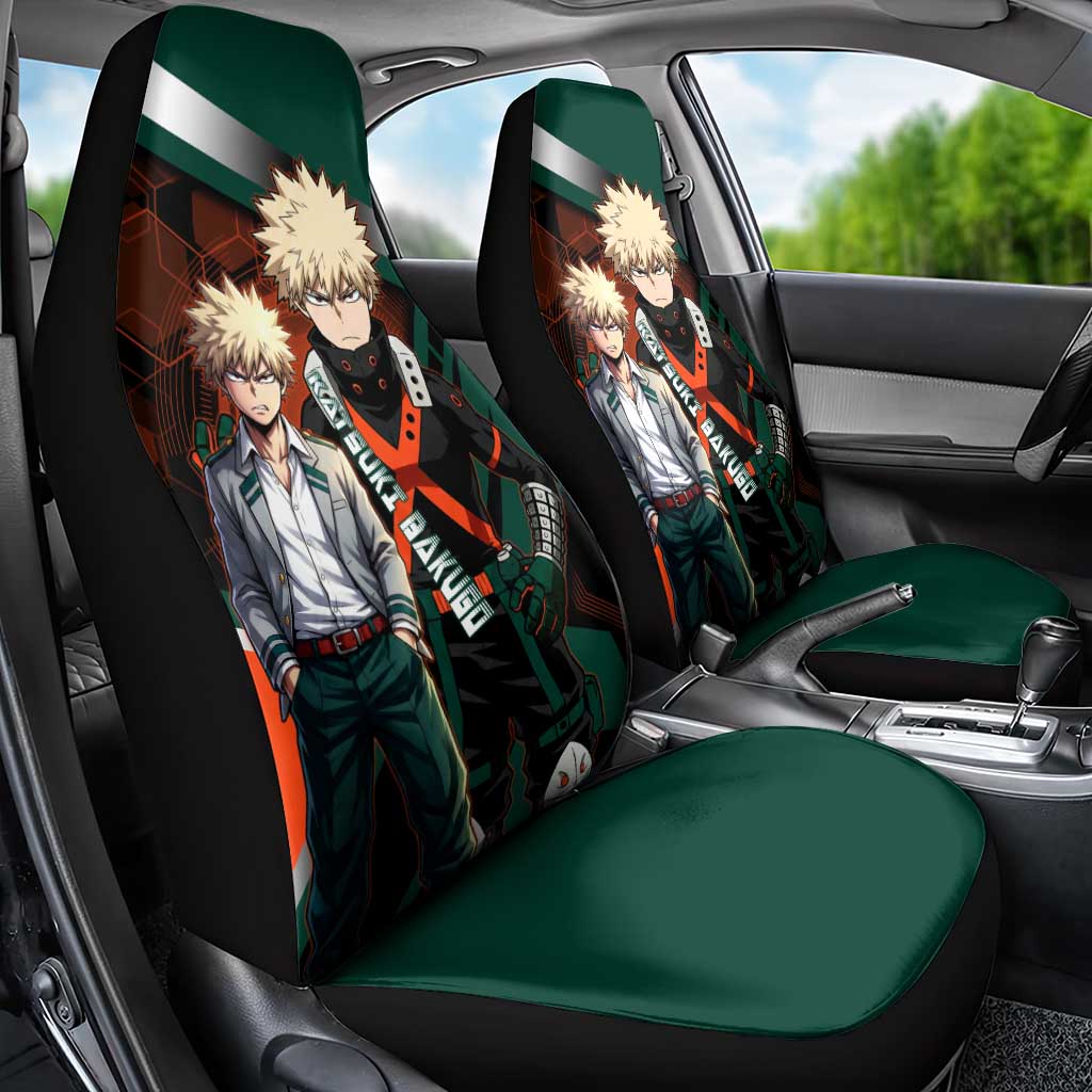 Katsuki Bakugo Car Seat Cover Explosive Anime Action Illustration with Fiery Combat Effects
