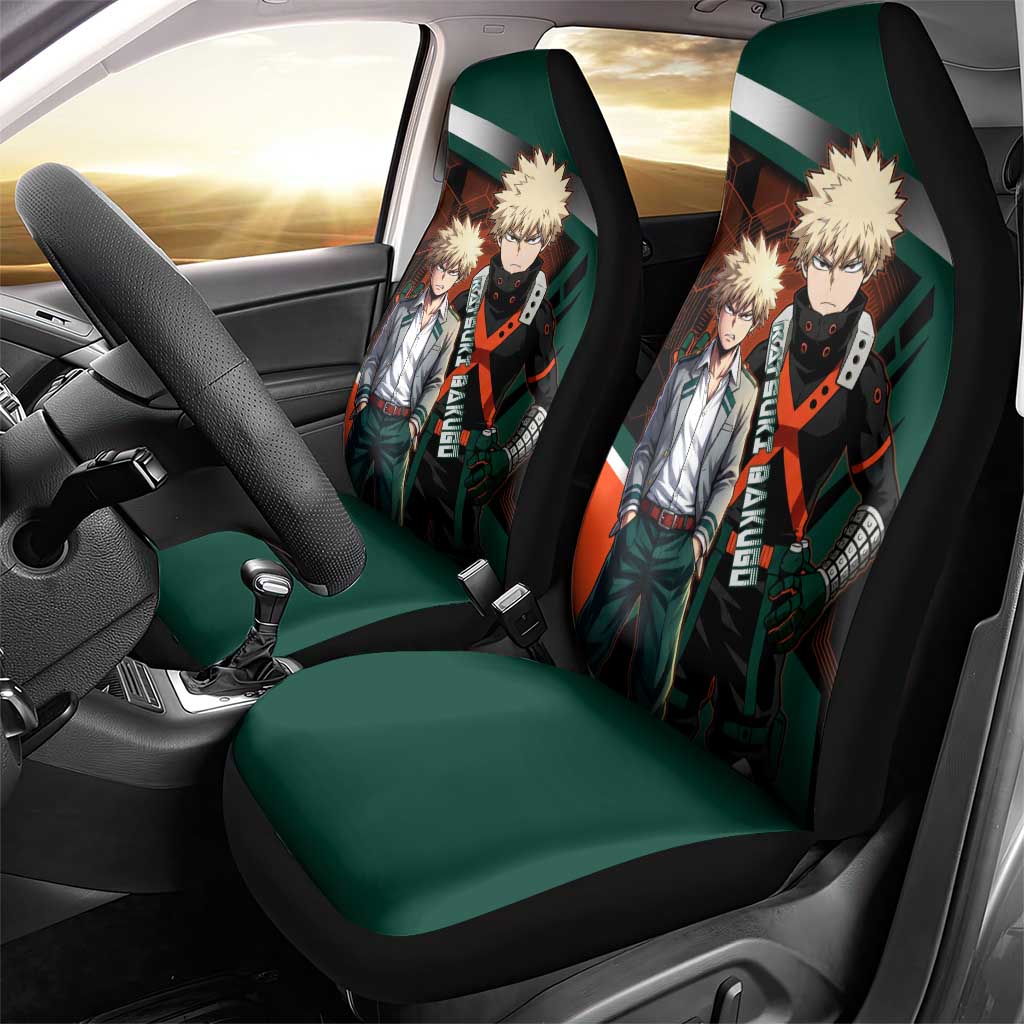 Katsuki Bakugo Car Seat Cover Explosive Anime Action Illustration with Fiery Combat Effects