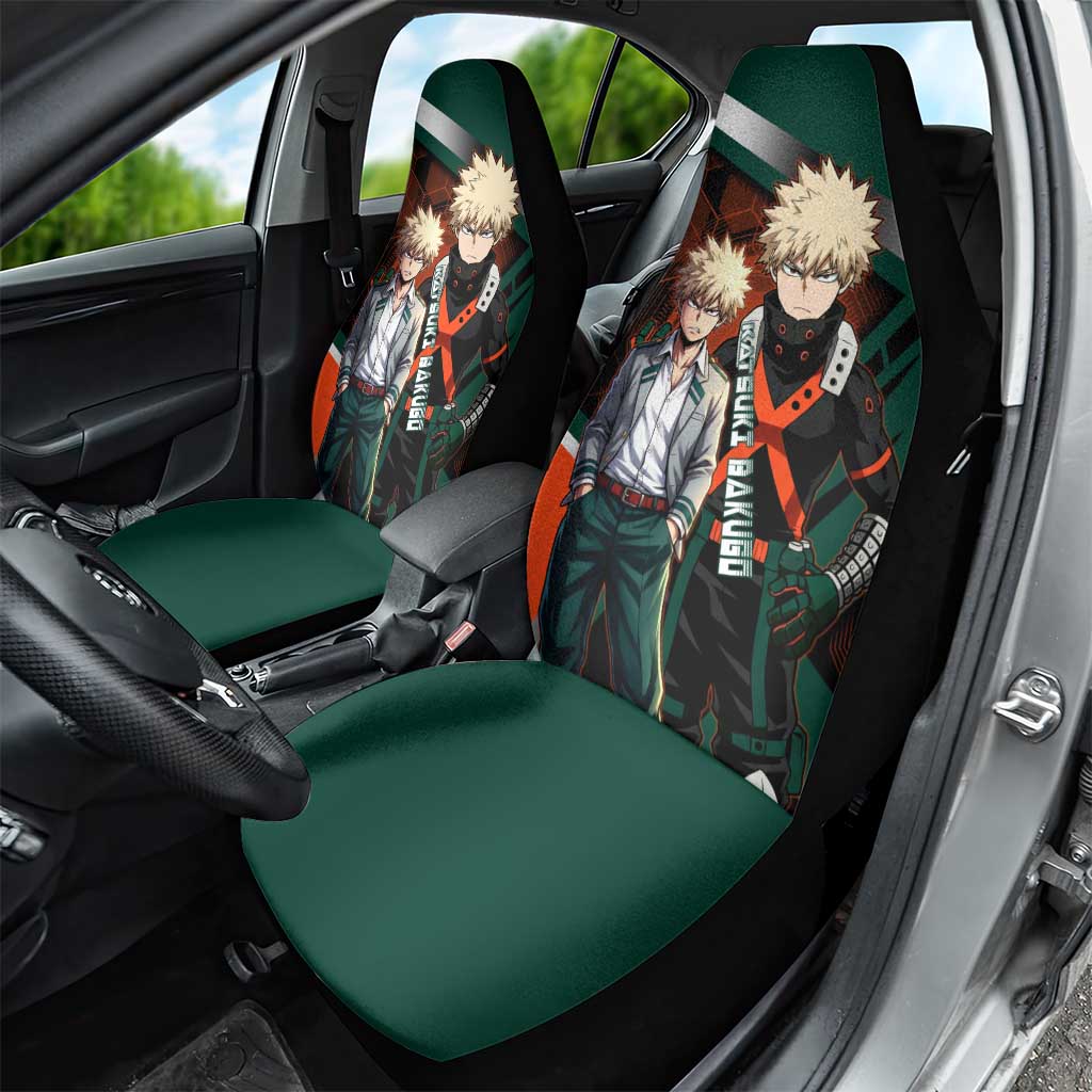 Katsuki Bakugo Car Seat Cover Explosive Anime Action Illustration with Fiery Combat Effects