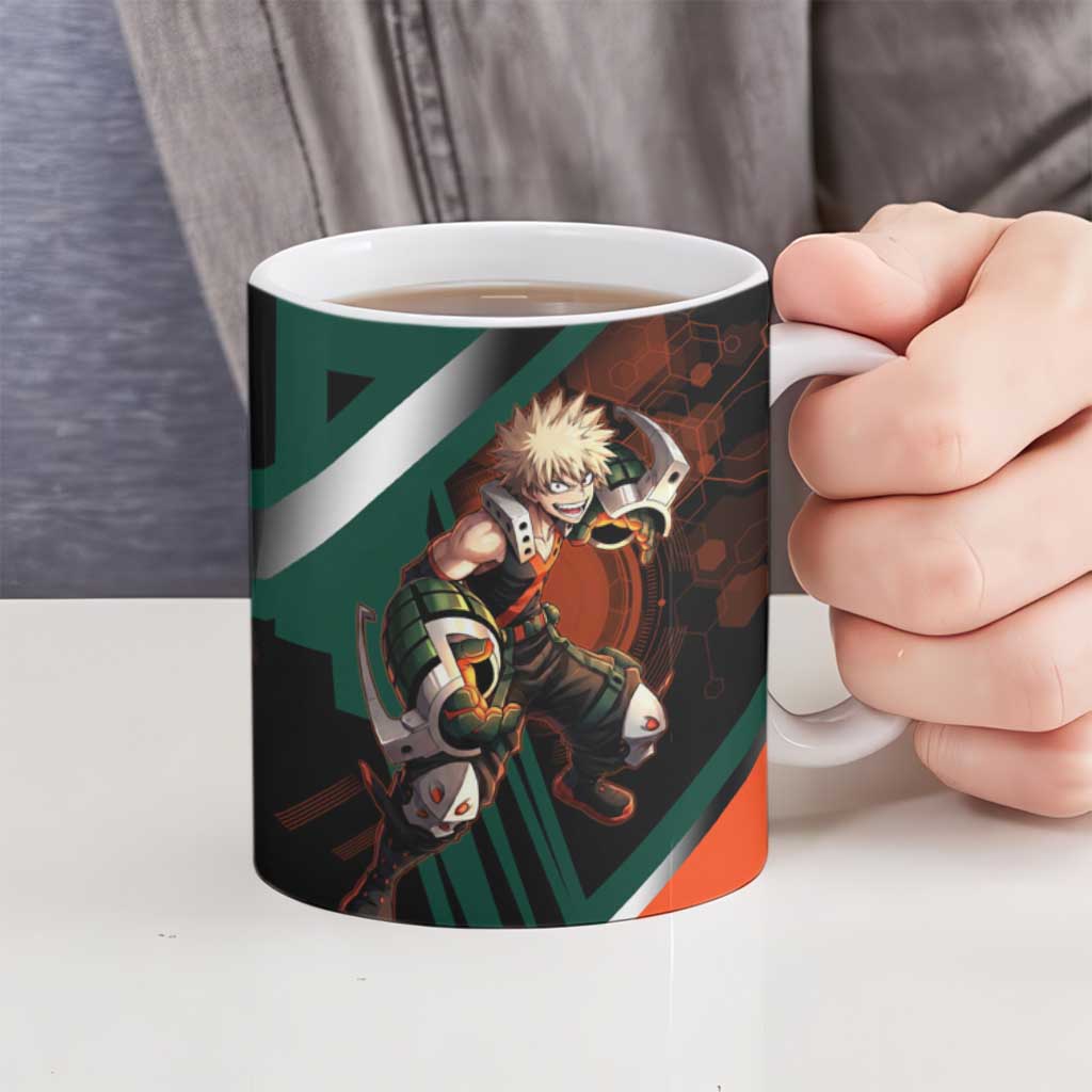 Katsuki Bakugo Ceramic Mug Explosive Anime Action Illustration with Fiery Combat Effects