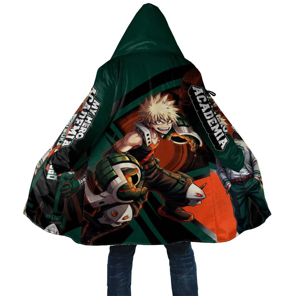 Katsuki Bakugo Cloak Explosive Anime Action Illustration with Fiery Combat Effects