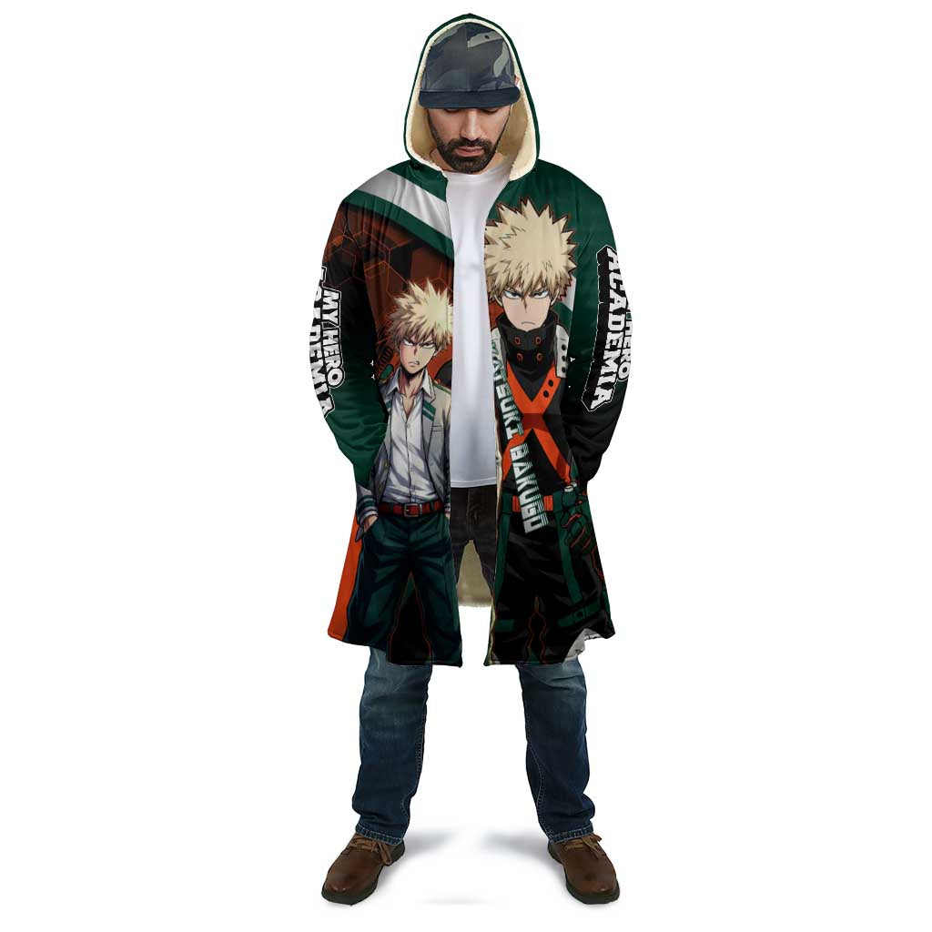 Katsuki Bakugo Cloak Explosive Anime Action Illustration with Fiery Combat Effects