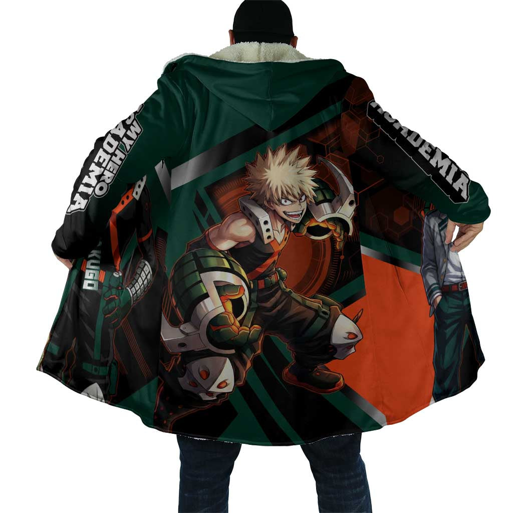 Katsuki Bakugo Cloak Explosive Anime Action Illustration with Fiery Combat Effects