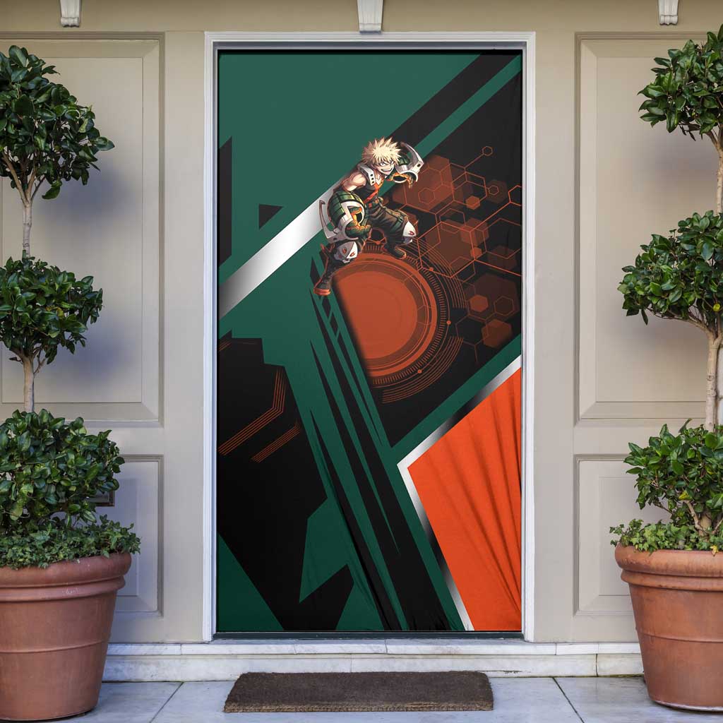 Katsuki Bakugo Door Cover Explosive Anime Action Illustration with Fiery Combat Effects