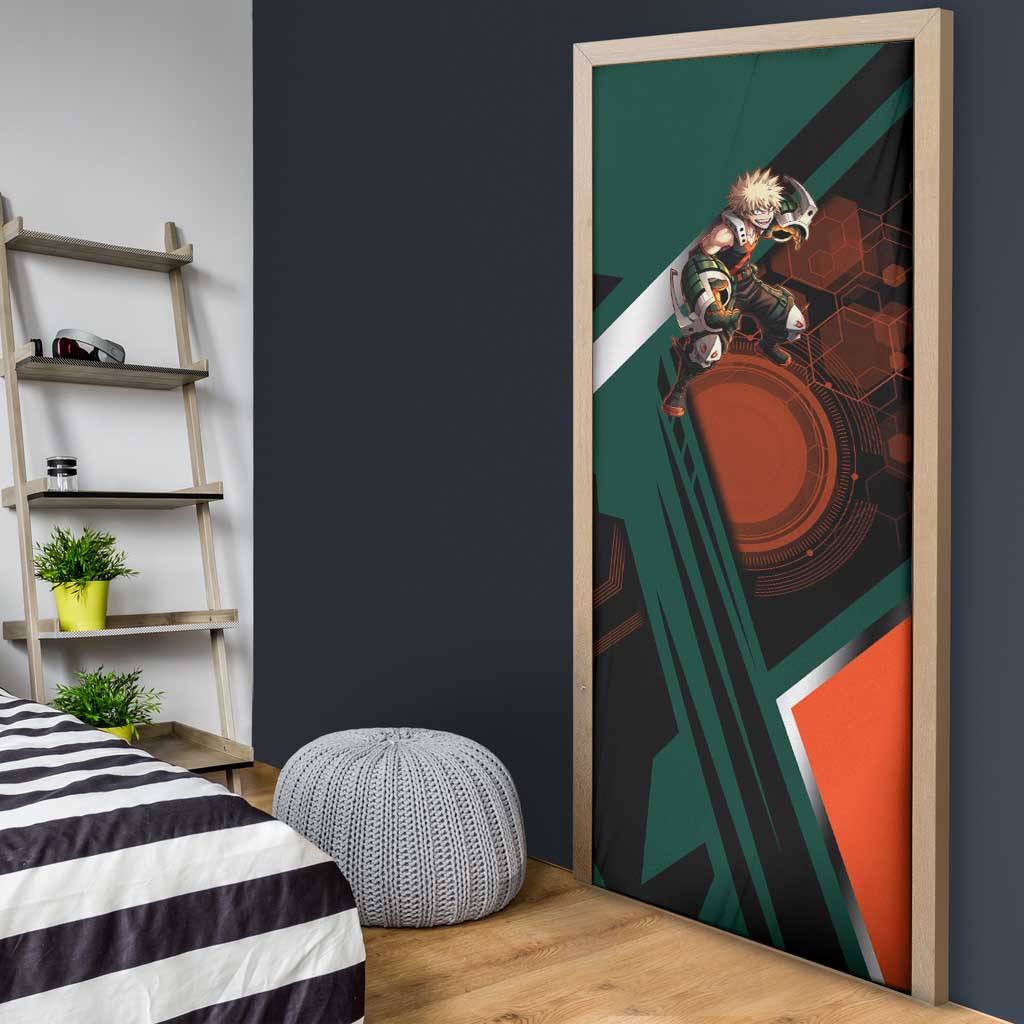 Katsuki Bakugo Door Cover Explosive Anime Action Illustration with Fiery Combat Effects