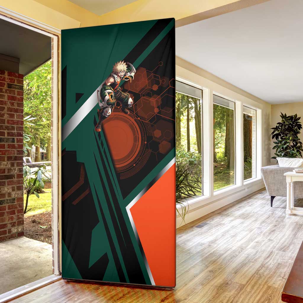 Katsuki Bakugo Door Cover Explosive Anime Action Illustration with Fiery Combat Effects