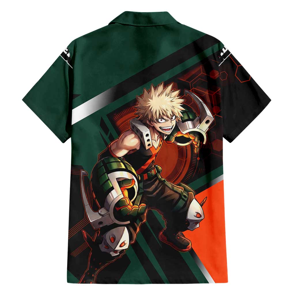 Katsuki Bakugo Family Matching Tank Maxi Dress and Hawaiian Shirt Explosive Anime Action Illustration with Fiery Combat Effects