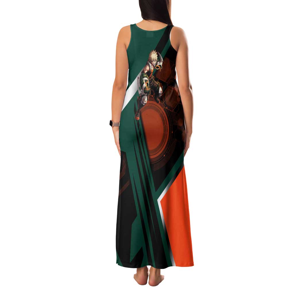 Katsuki Bakugo Family Matching Tank Maxi Dress and Hawaiian Shirt Explosive Anime Action Illustration with Fiery Combat Effects