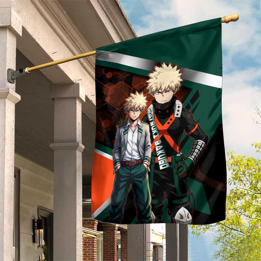 Katsuki Bakugo Garden Flag Explosive Anime Action Illustration with Fiery Combat Effects