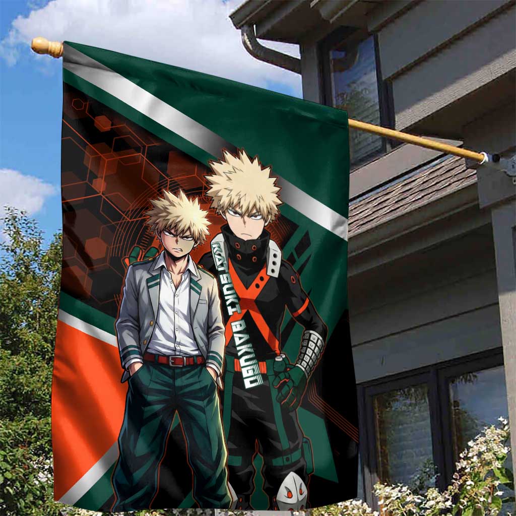 Katsuki Bakugo Garden Flag Explosive Anime Action Illustration with Fiery Combat Effects