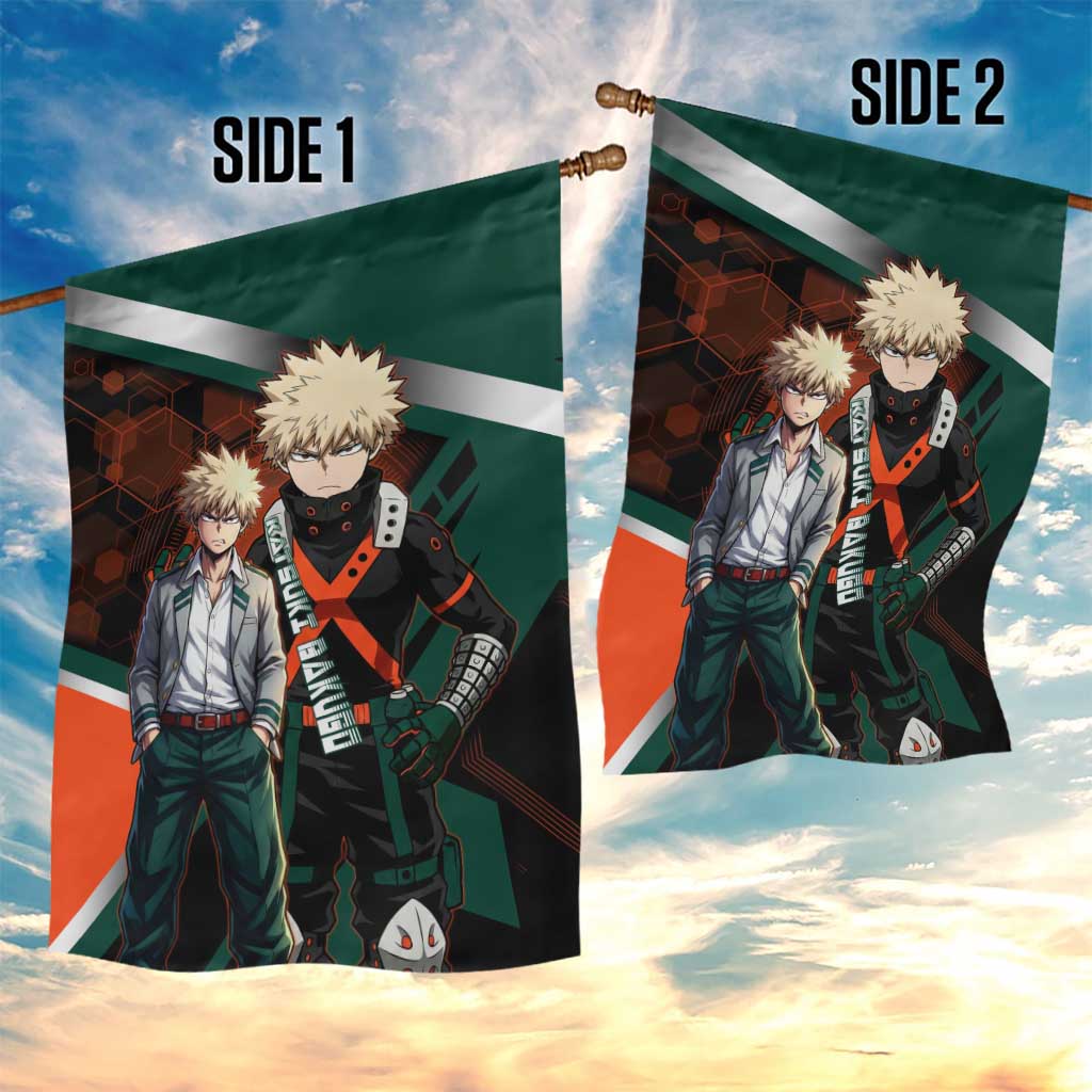 Katsuki Bakugo Garden Flag Explosive Anime Action Illustration with Fiery Combat Effects
