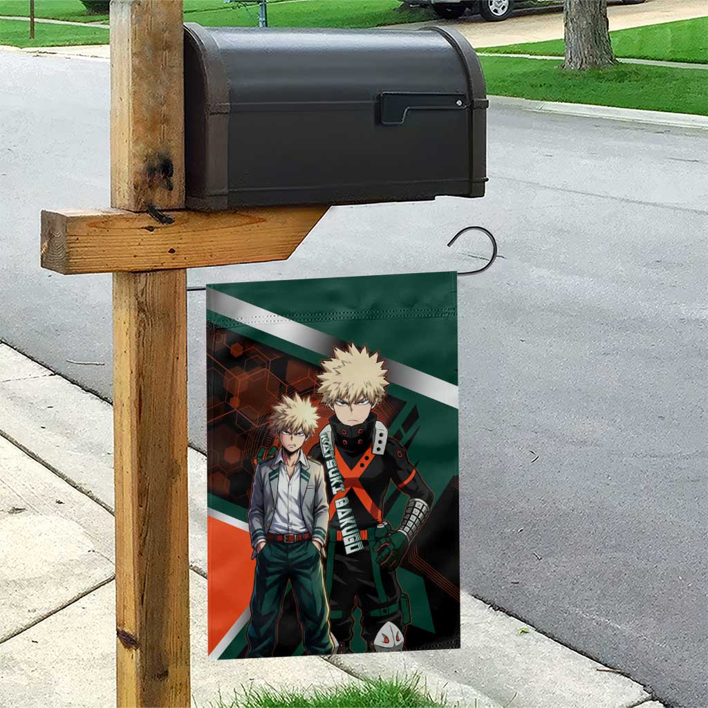 Katsuki Bakugo Garden Flag Explosive Anime Action Illustration with Fiery Combat Effects
