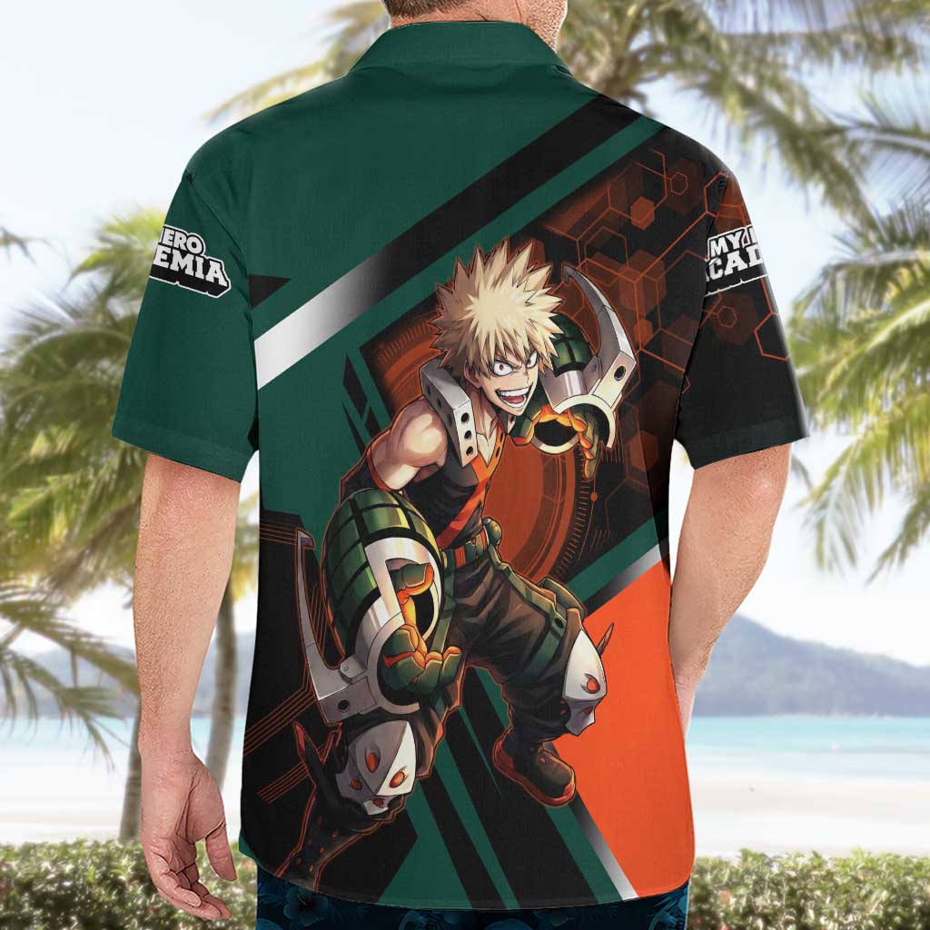 Katsuki Bakugo Hawaiian Shirt Explosive Anime Action Illustration with Fiery Combat Effects
