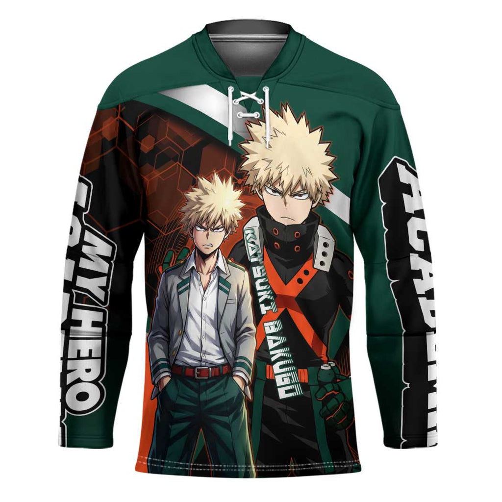 Katsuki Bakugo Hockey Jersey Explosive Anime Action Illustration with Fiery Combat Effects