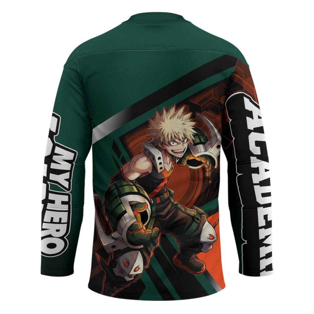 Katsuki Bakugo Hockey Jersey Explosive Anime Action Illustration with Fiery Combat Effects