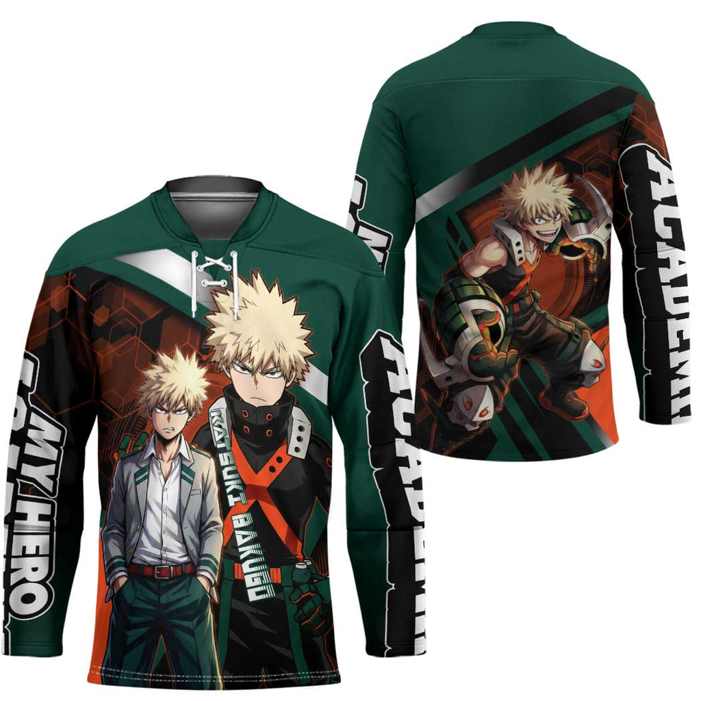 Katsuki Bakugo Hockey Jersey Explosive Anime Action Illustration with Fiery Combat Effects