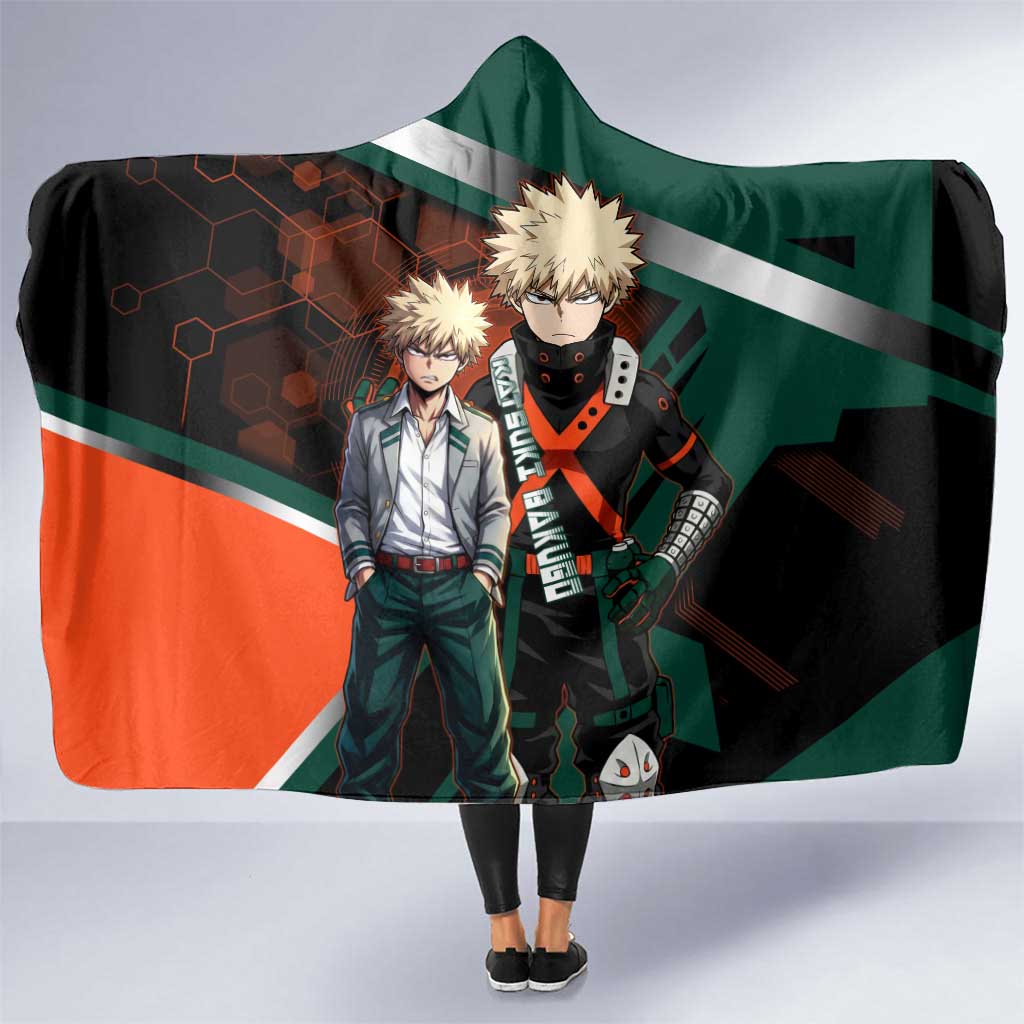 Katsuki Bakugo Hooded Blanket Explosive Anime Action Illustration with Fiery Combat Effects