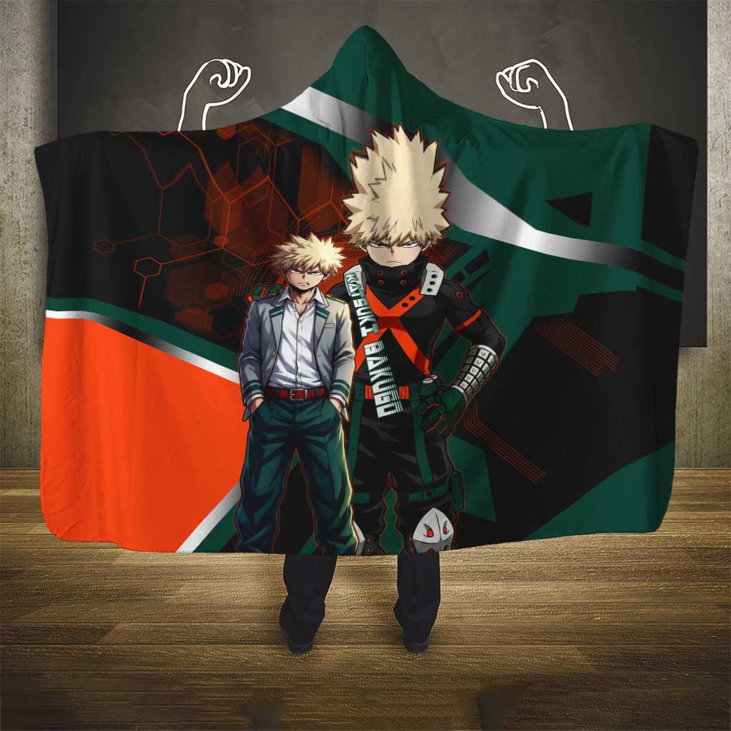 Katsuki Bakugo Hooded Blanket Explosive Anime Action Illustration with Fiery Combat Effects