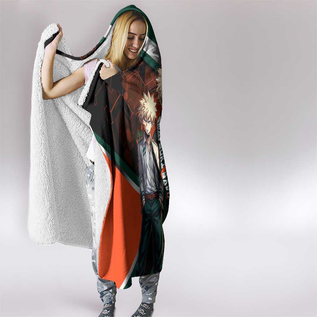 Katsuki Bakugo Hooded Blanket Explosive Anime Action Illustration with Fiery Combat Effects