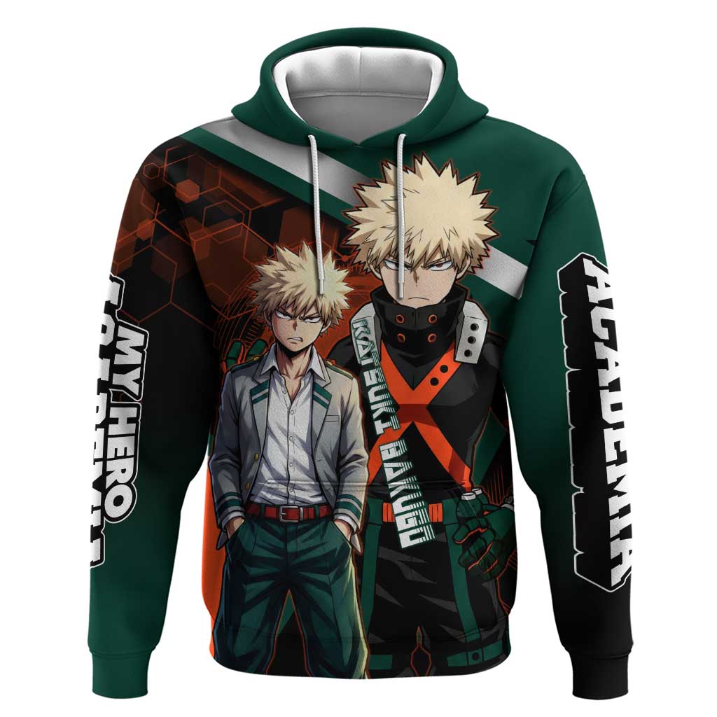 Katsuki Bakugo Hoodie Explosive Anime Action Illustration with Fiery Combat Effects