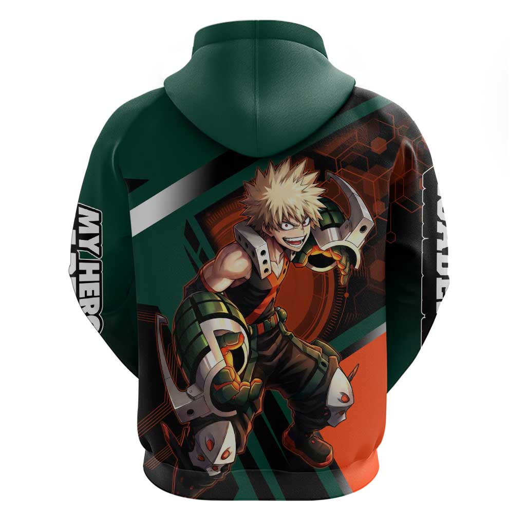 Katsuki Bakugo Hoodie Explosive Anime Action Illustration with Fiery Combat Effects