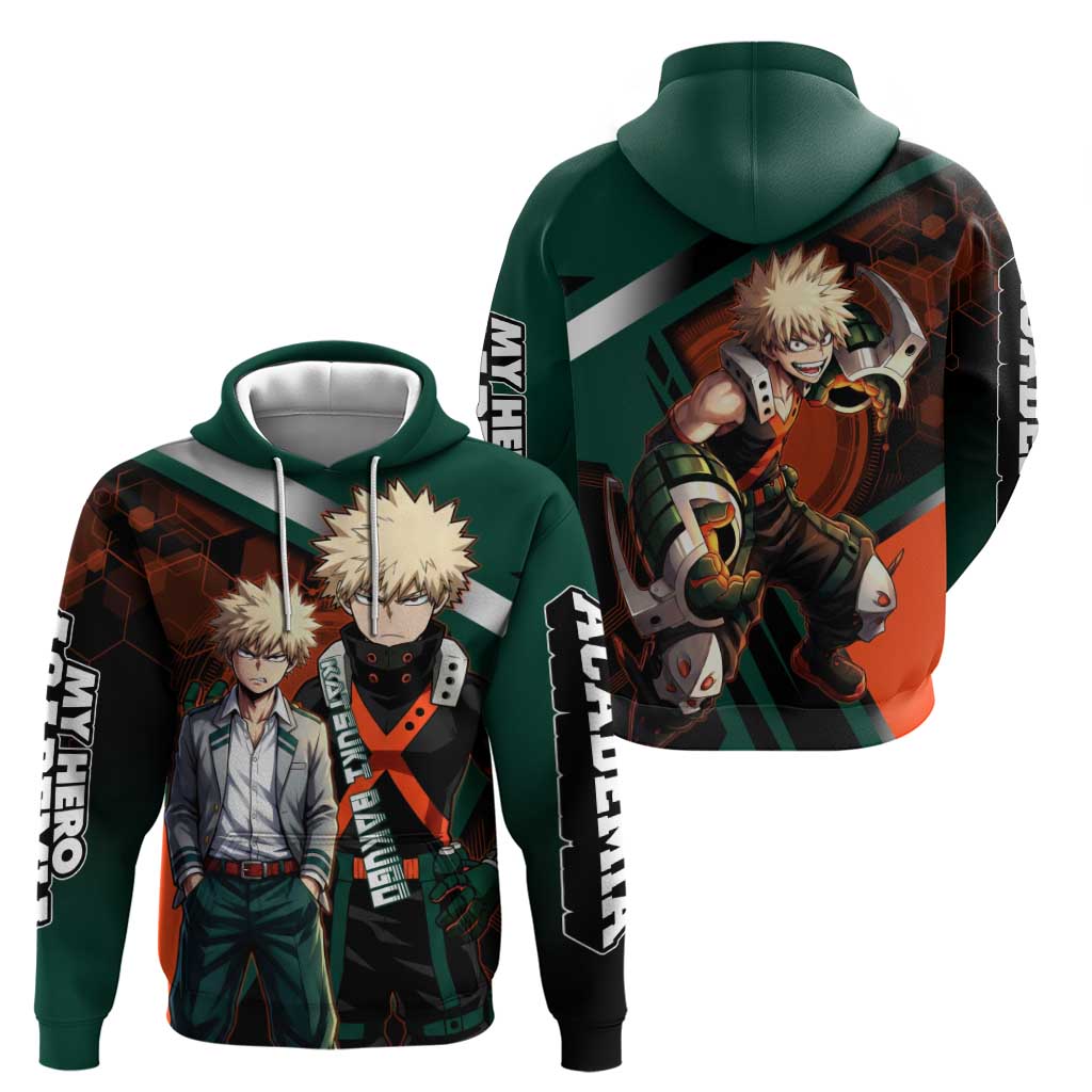 Katsuki Bakugo Hoodie Explosive Anime Action Illustration with Fiery Combat Effects