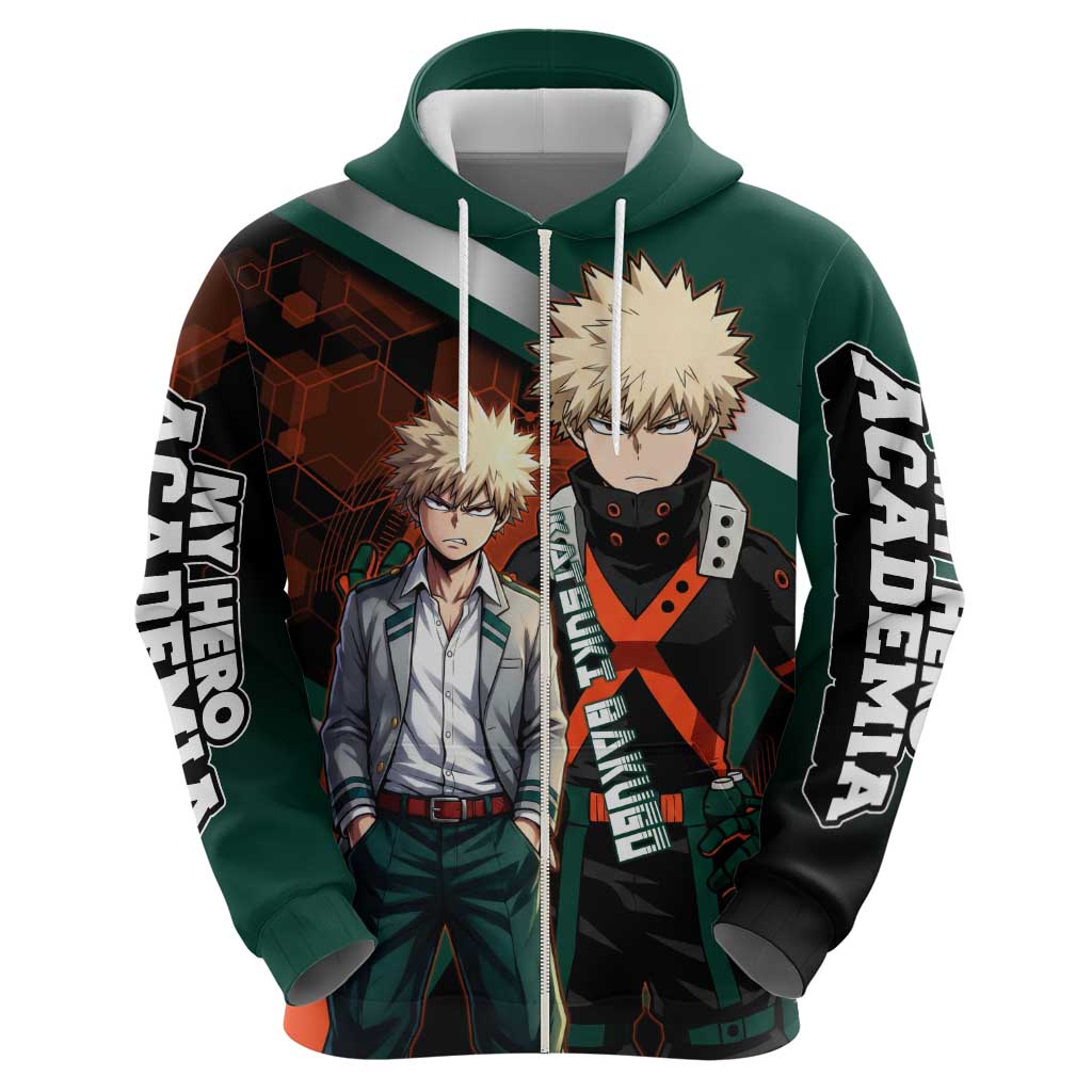 Katsuki Bakugo Hoodie Explosive Anime Action Illustration with Fiery Combat Effects