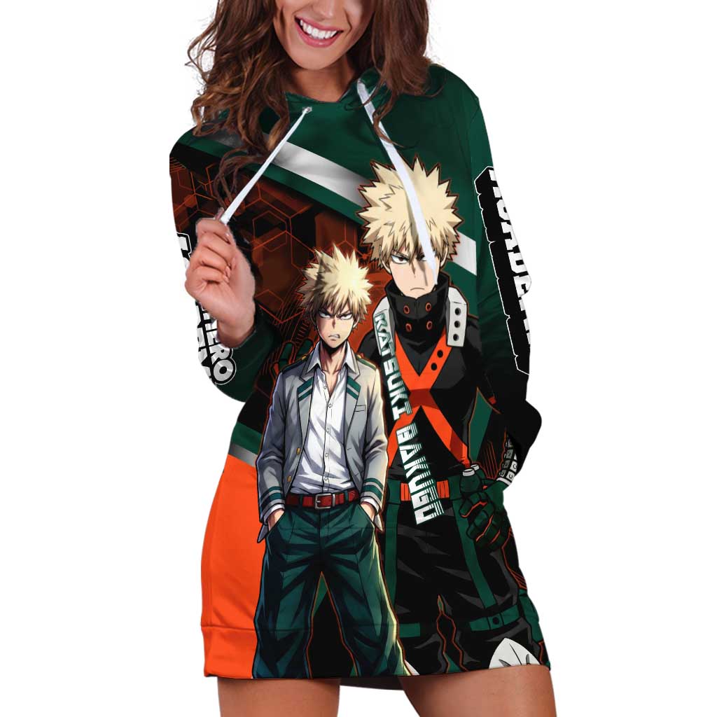 Katsuki Bakugo Hoodie Dress Explosive Anime Action Illustration with Fiery Combat Effects