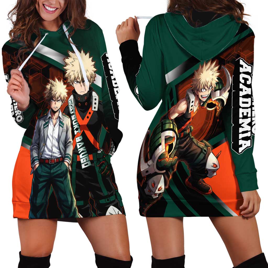 Katsuki Bakugo Hoodie Dress Explosive Anime Action Illustration with Fiery Combat Effects