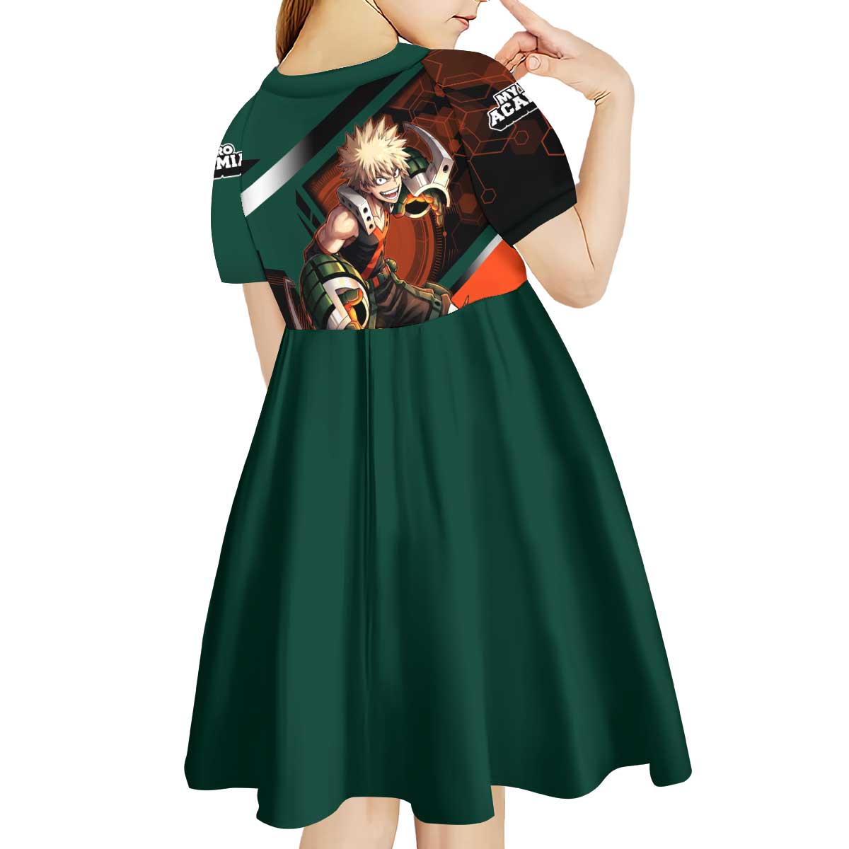 Katsuki Bakugo Kid Short Sleeve Dress Explosive Anime Action Illustration with Fiery Combat Effects