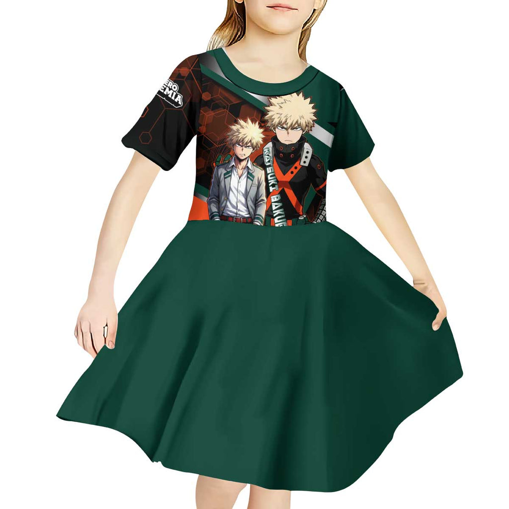 Katsuki Bakugo Kid Short Sleeve Dress Explosive Anime Action Illustration with Fiery Combat Effects