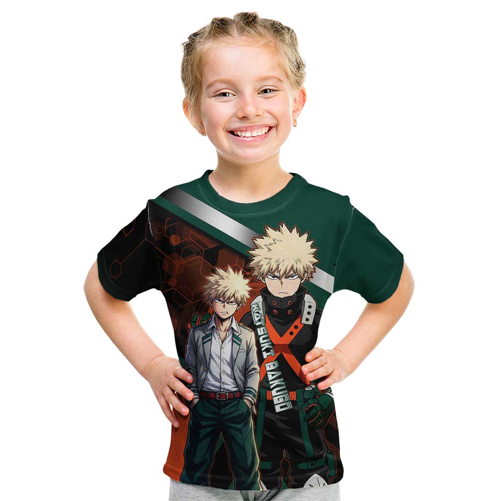 Katsuki Bakugo Kid T Shirt Explosive Anime Action Illustration with Fiery Combat Effects