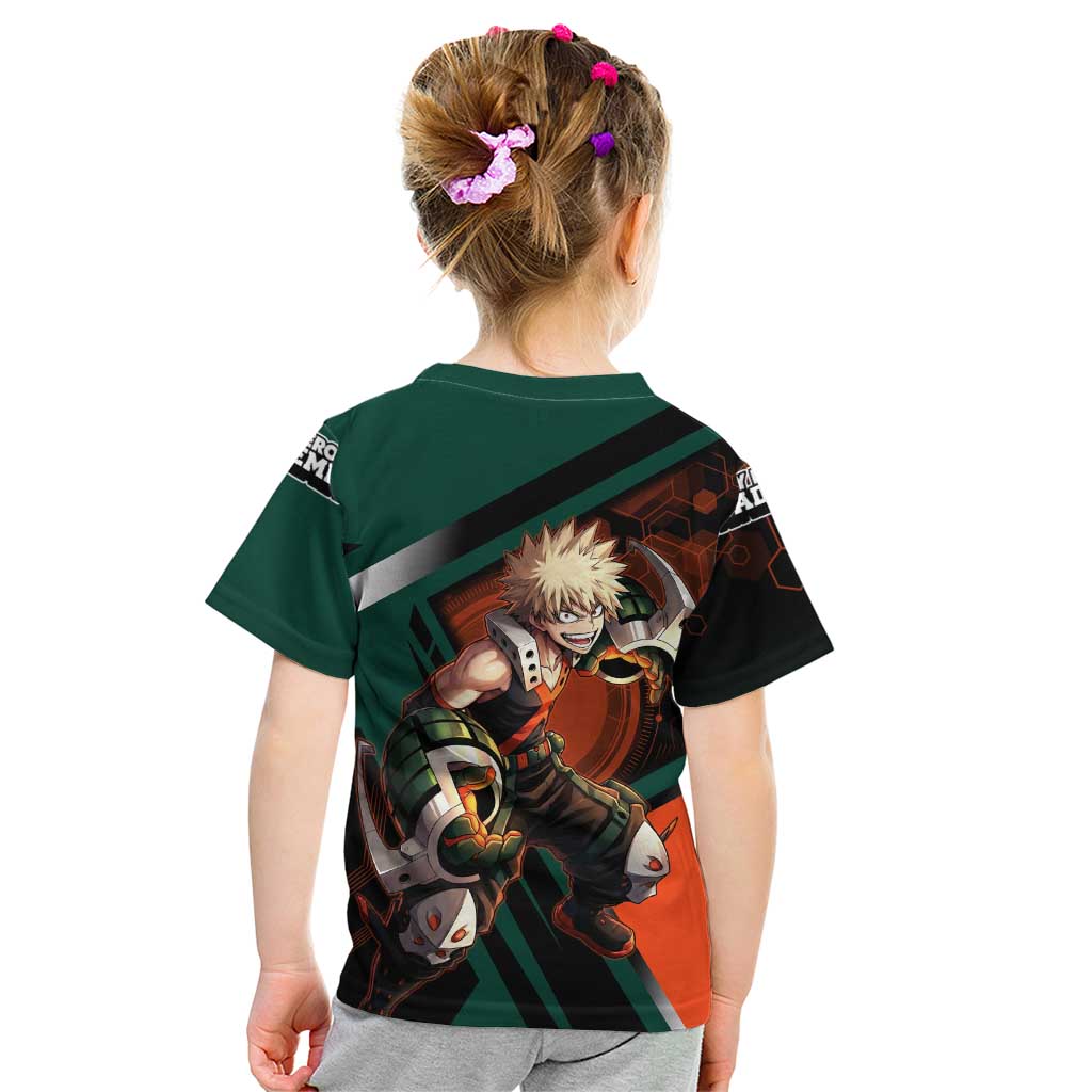Katsuki Bakugo Kid T Shirt Explosive Anime Action Illustration with Fiery Combat Effects