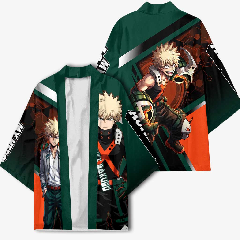 Katsuki Bakugo Kimono Explosive Anime Action Illustration with Fiery Combat Effects