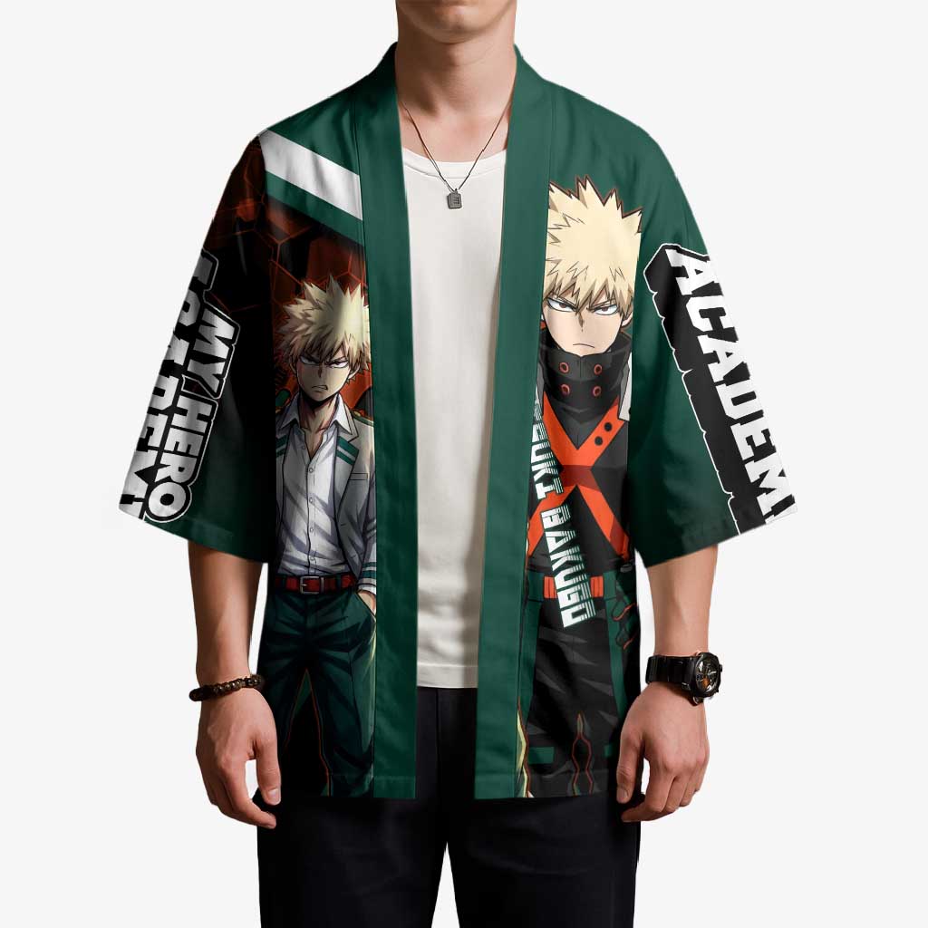 Katsuki Bakugo Kimono Explosive Anime Action Illustration with Fiery Combat Effects