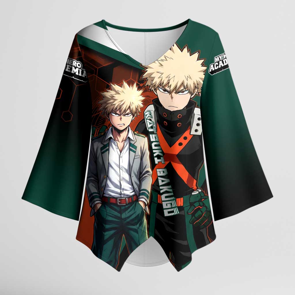 Katsuki Bakugo Kimono Sleeve Blouse Explosive Anime Action Illustration with Fiery Combat Effects