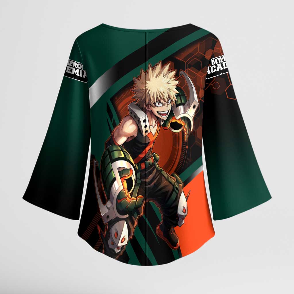 Katsuki Bakugo Kimono Sleeve Blouse Explosive Anime Action Illustration with Fiery Combat Effects