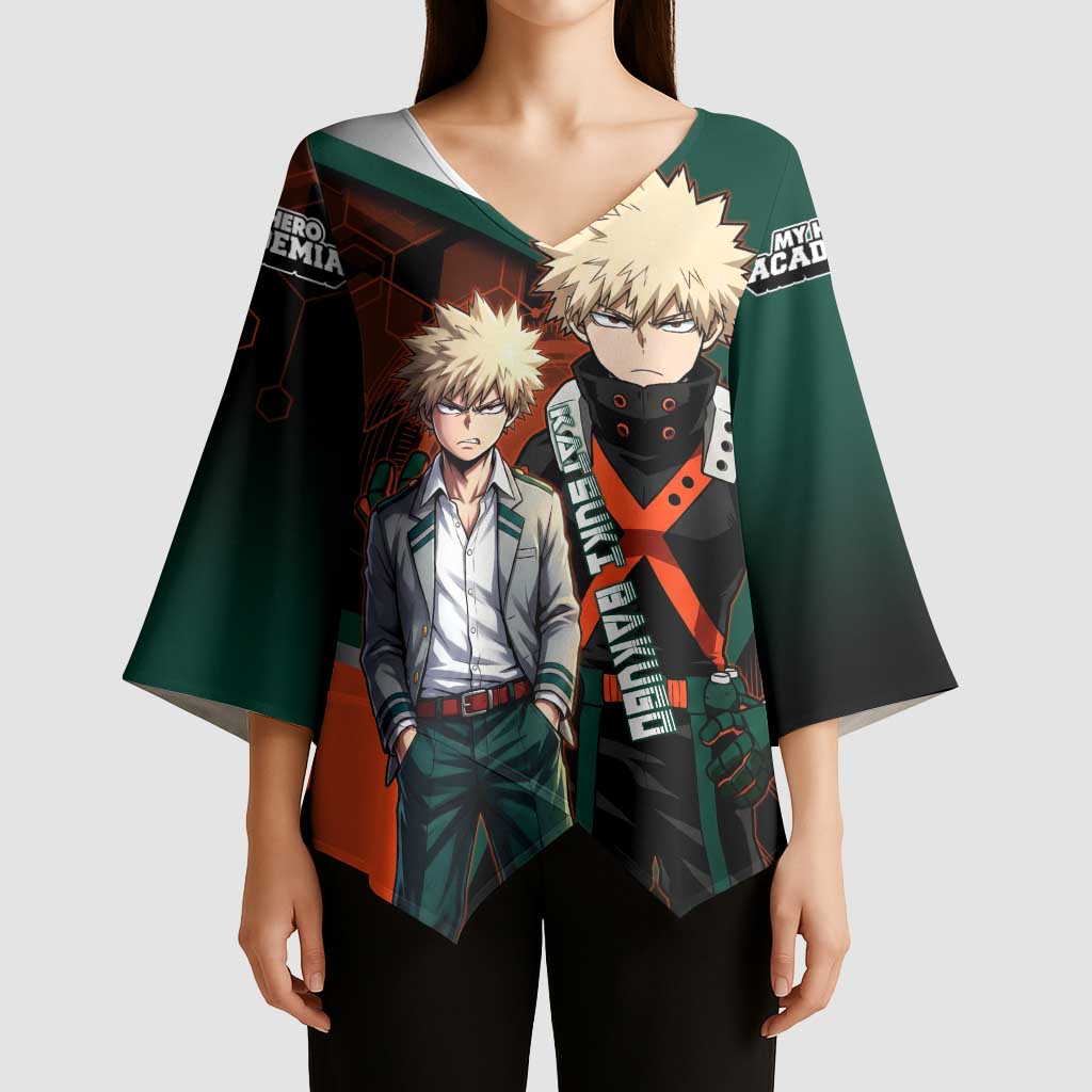 Katsuki Bakugo Kimono Sleeve Blouse Explosive Anime Action Illustration with Fiery Combat Effects