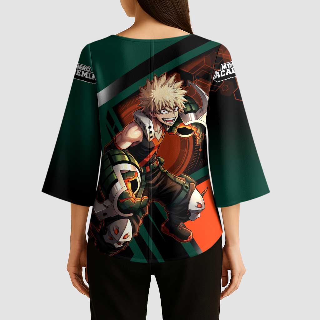 Katsuki Bakugo Kimono Sleeve Blouse Explosive Anime Action Illustration with Fiery Combat Effects