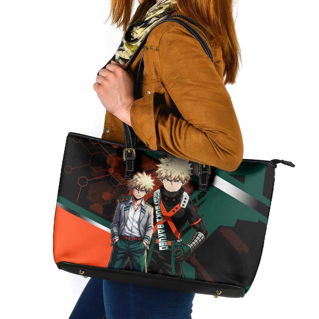 Katsuki Bakugo Leather Tote Bag Explosive Anime Action Illustration with Fiery Combat Effects