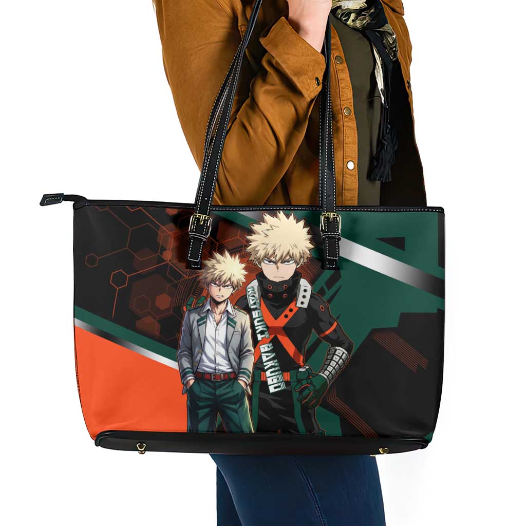 Katsuki Bakugo Leather Tote Bag Explosive Anime Action Illustration with Fiery Combat Effects