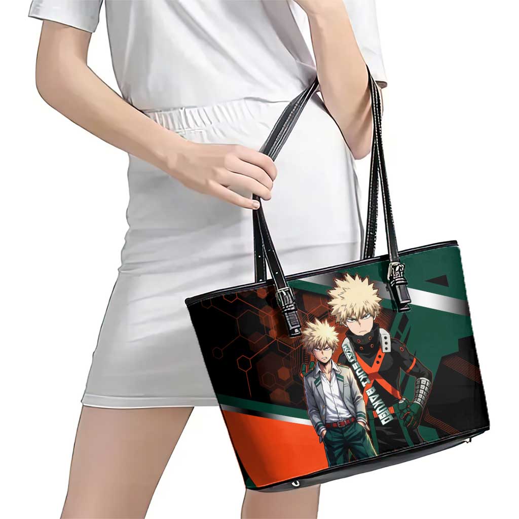 Katsuki Bakugo Leather Tote Bag Explosive Anime Action Illustration with Fiery Combat Effects