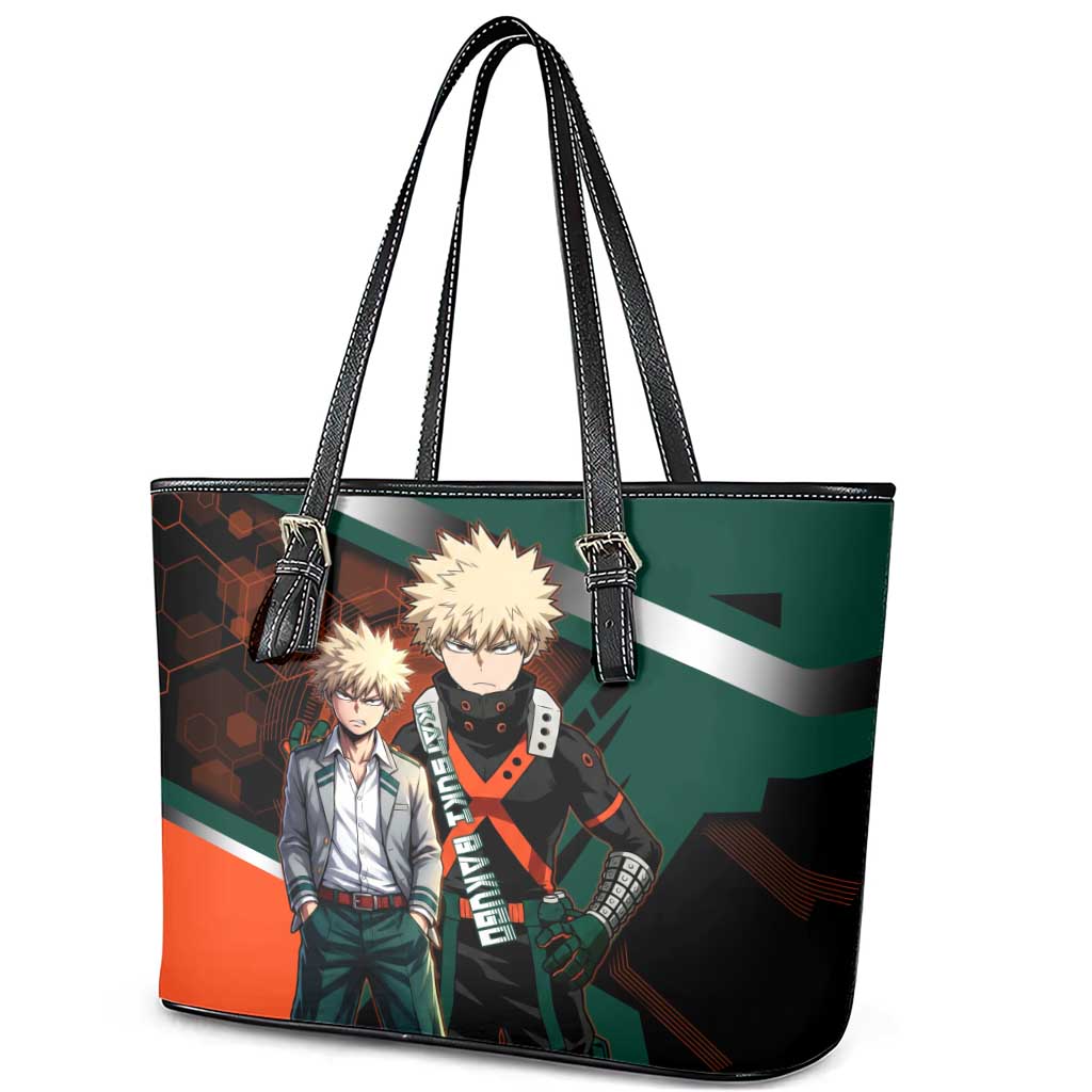 Katsuki Bakugo Leather Tote Bag Explosive Anime Action Illustration with Fiery Combat Effects