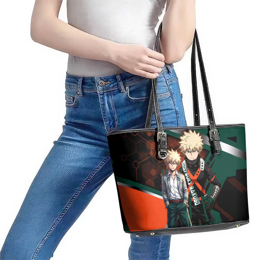 Katsuki Bakugo Leather Tote Bag Explosive Anime Action Illustration with Fiery Combat Effects