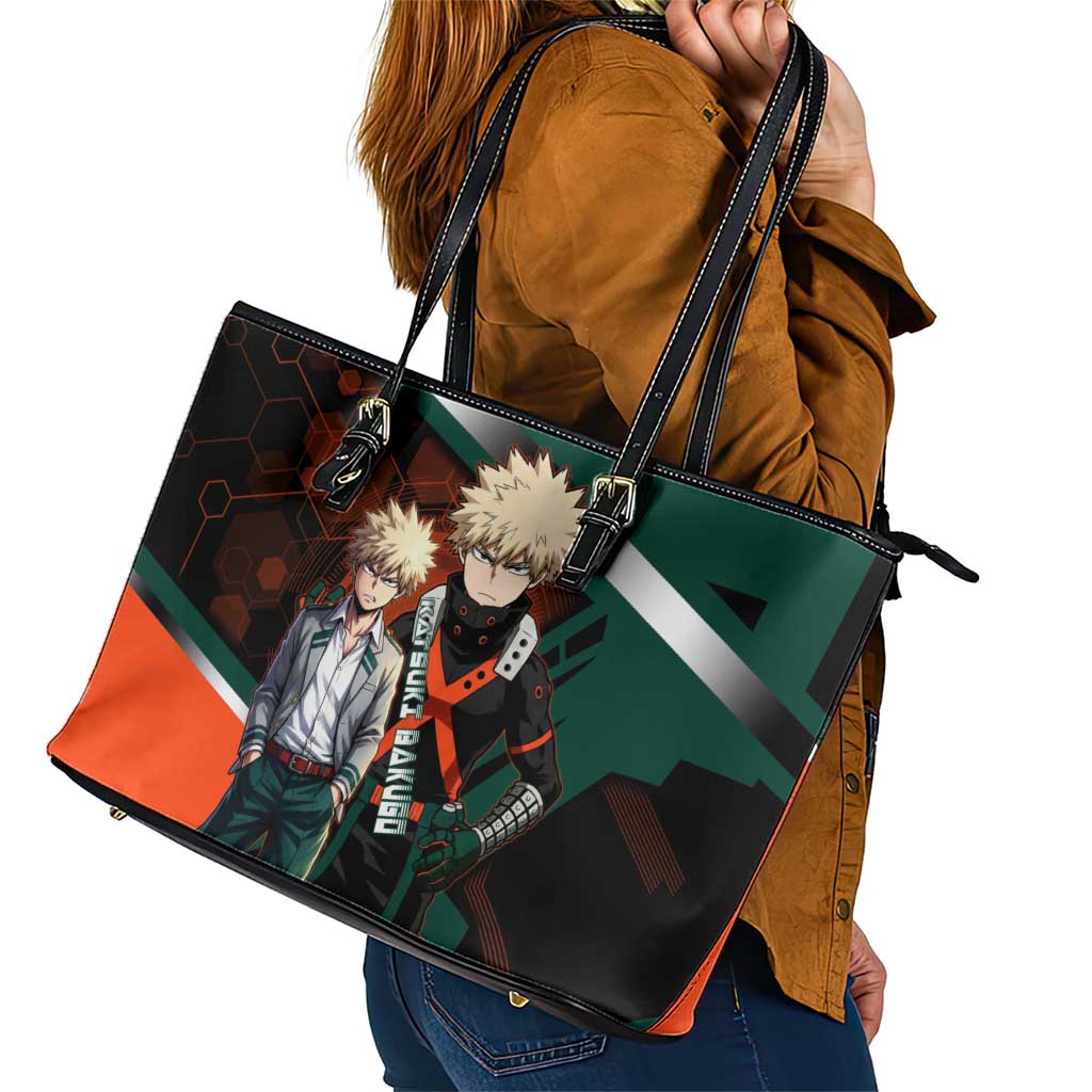 Katsuki Bakugo Leather Tote Bag Explosive Anime Action Illustration with Fiery Combat Effects