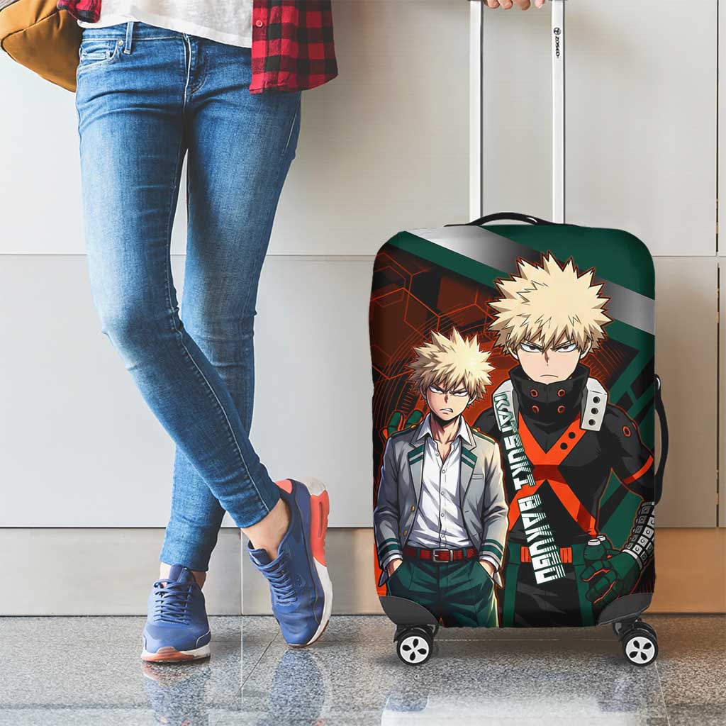 Katsuki Bakugo Luggage Cover Explosive Anime Action Illustration with Fiery Combat Effects