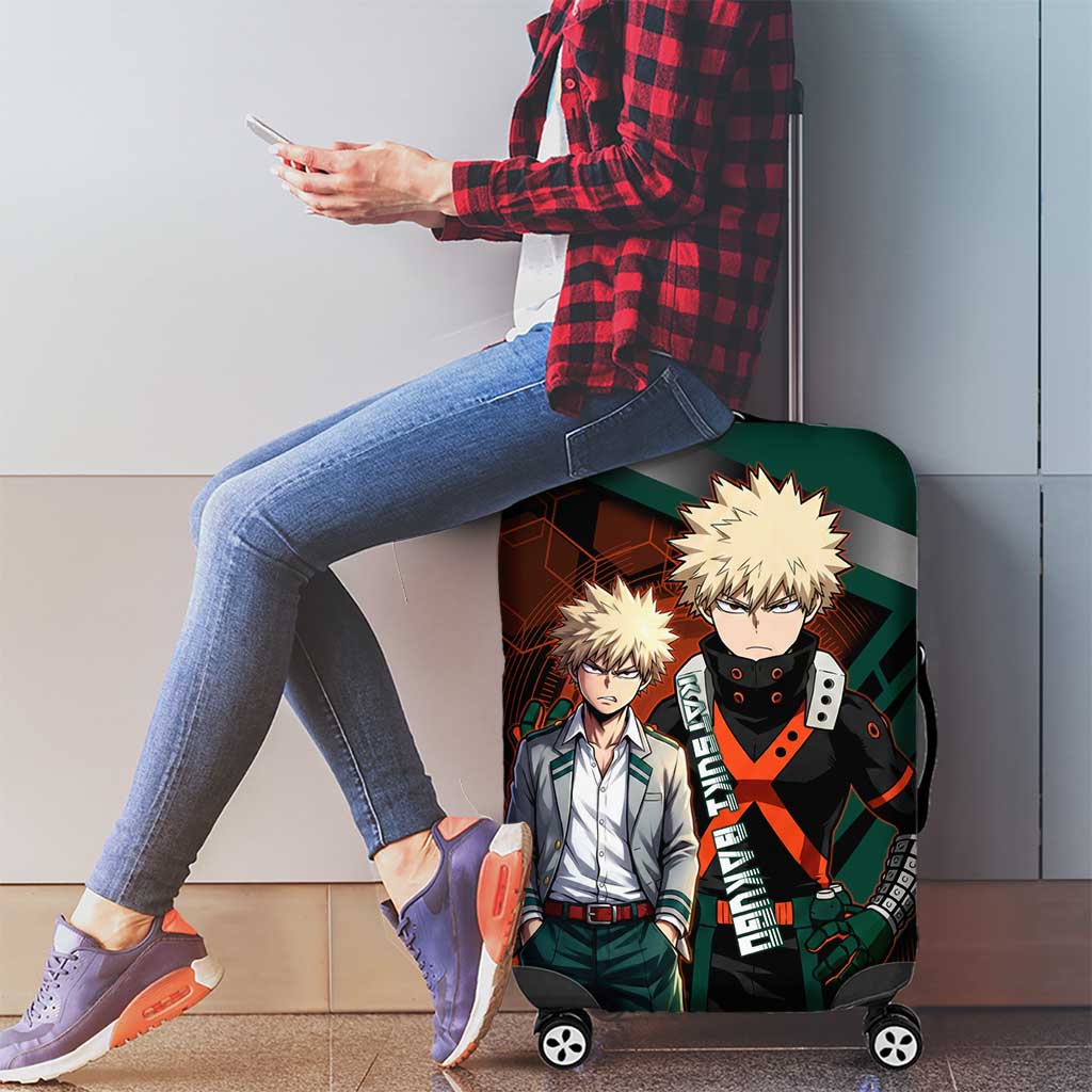Katsuki Bakugo Luggage Cover Explosive Anime Action Illustration with Fiery Combat Effects